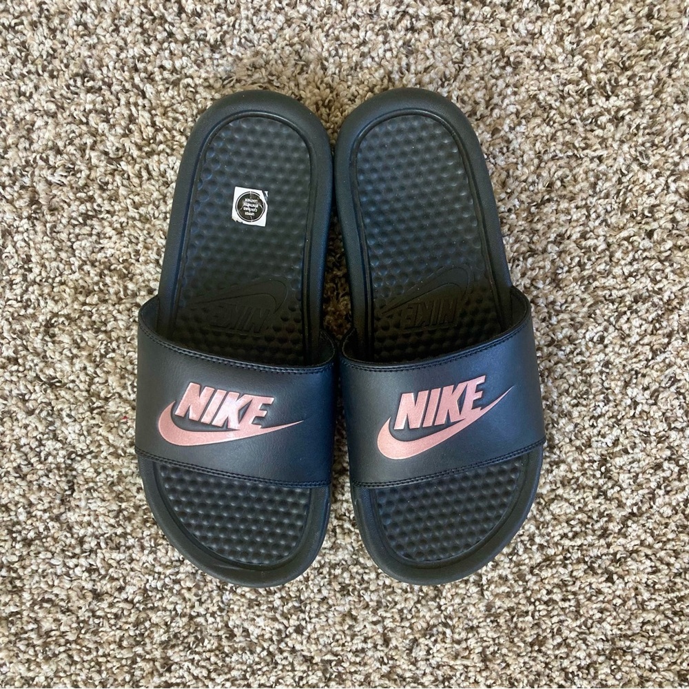 Nike Black and Rose Gold Slides